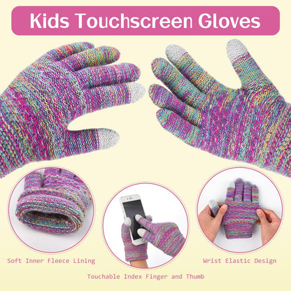 KIRAAT Kids Winter Pom Beanie Hat Scarf Gloves Set,Toddler Girls Boys Warm Knitted Fleece Lining Slouchy Cap for 3-10 Years Rainbow 🍁 All In One Marketplace Canada