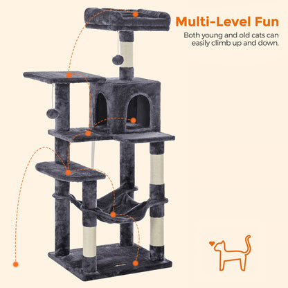 Feandrea Cat Tree Tower, 143 cm, 2 Perches, Hammock, Smoky Gray 🍁 All In One Marketplace Canada