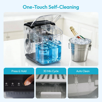 EUHOMY Countertop Ice Maker Machine with Handle, 26lbs Per Day, 9 Ice Cubes Ready in 6 Mins, Auto-Cleaning Portable Ice Maker with Basket and Scoop, for Home/Kitchen/Camping/RV (Silver)