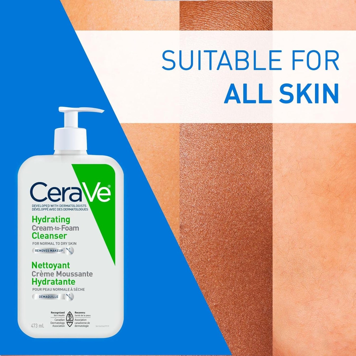 CeraVe Hydrating Cream-to-Foam Face Wash for Normal to Dry Skin, Face Cleanser with Hyaluronic Acid, Amino Acids & Ceramides, Gently Cleanses Skin, Fragrance-Free, Recommended by Dermatologists, 473mL