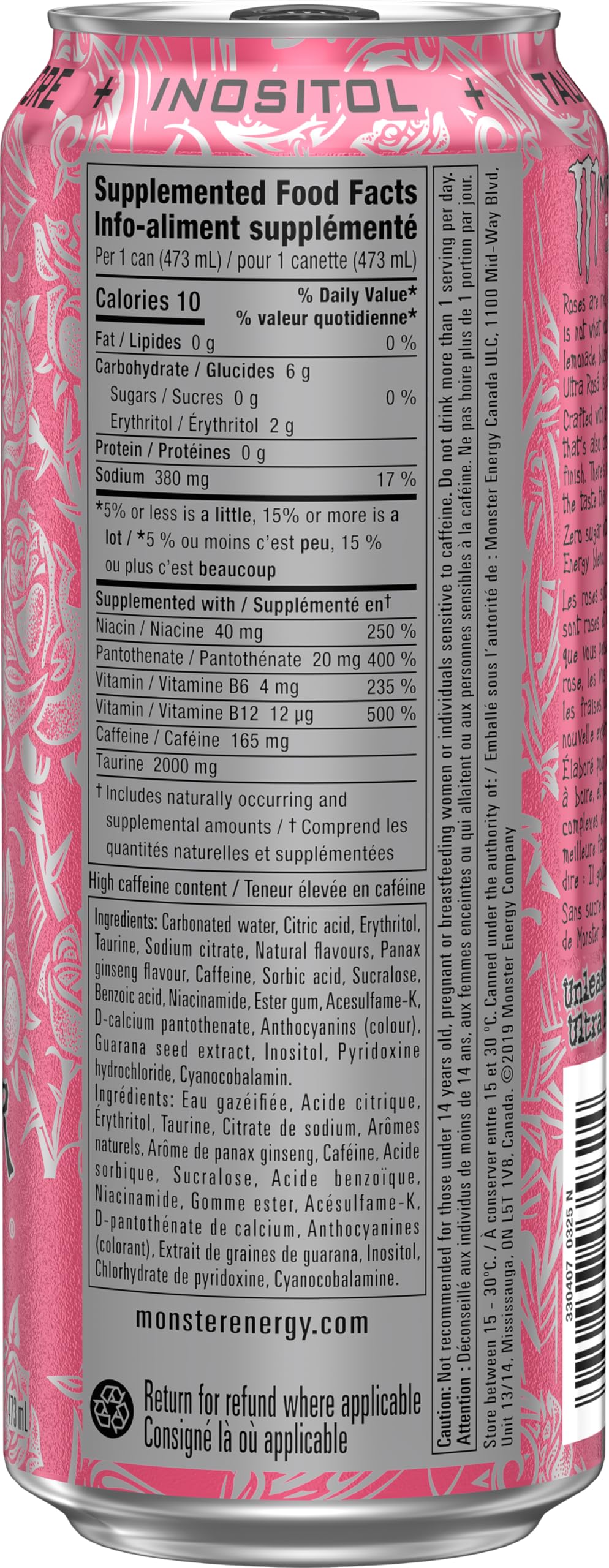 MONSTER ENERGY, Ultra Rosa, 473 mL Cans (12 Pack) – Zero Sugar Energy Drink