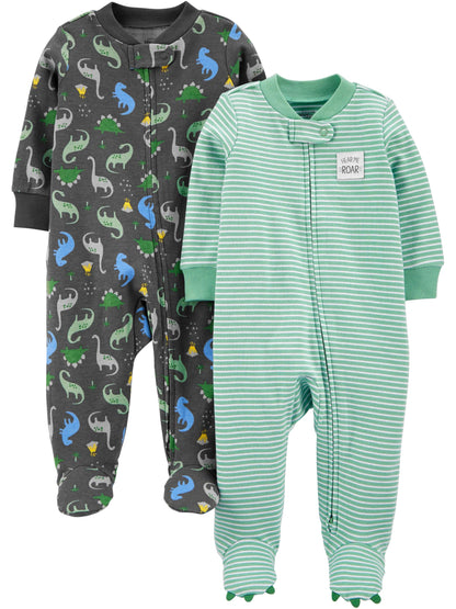 Simple Joys by Carter's Boys' 2-Pack Cotton Footed Sleep and Play, Dinosaur Print, 3-6 Months Simple Joys by Carter's