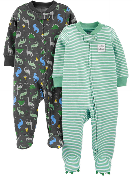 Simple Joys by Carter's Boys' 2-Pack Cotton Footed Sleep and Play, Dinosaur Print, 3-6 Months Simple Joys by Carter's