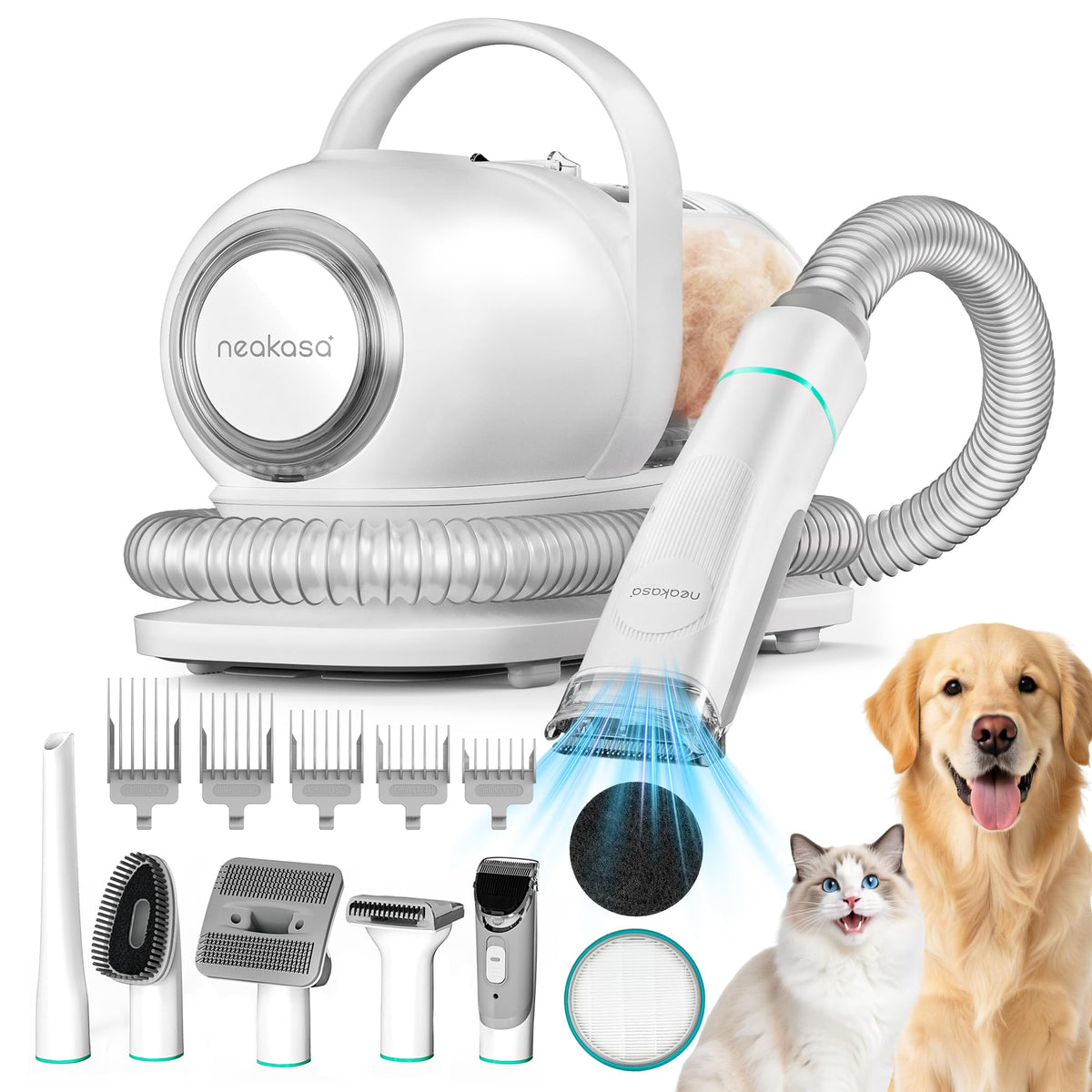 Neakasa P1 Pro Pet Grooming Kit & Vacuum Suction 99% Pet Hair, Professional Grooming Clippers with 5 Proven Grooming Tools for Dogs Cats and Other Animals