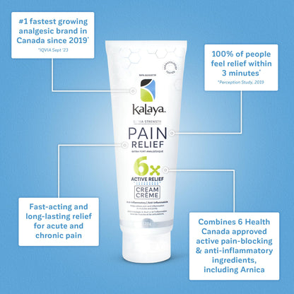KaLaya 6X Extra Strength Pain Relief Cream with Arnica for Arthritis, Joint, Muscle, Back, Neck, Shoulder, Hand and Knee Pain- Medically formulated with 6 Natural Active, Pain Blocking & Anti inflammatory Ingredients (100g - Pack of 1) - Available at All In One Marketplace Canada