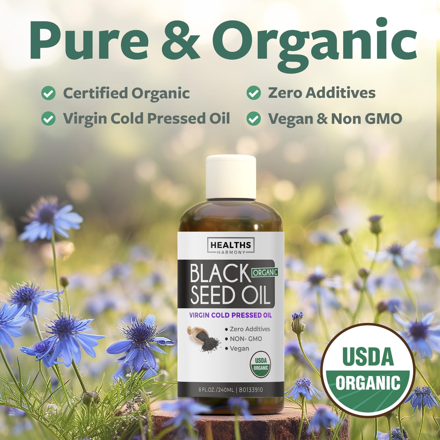 Organic Black Seed Oil | Cold Pressed Pure Black Cumin Seed Oil | Antioxidant, Blood Sugar & Liver Support | 100% Pure, Virgin Nigella Sativa | Zero Additives, Vegan & Non-GMO | 240ml (8 oz.) - Available at All In One Marketplace Canada