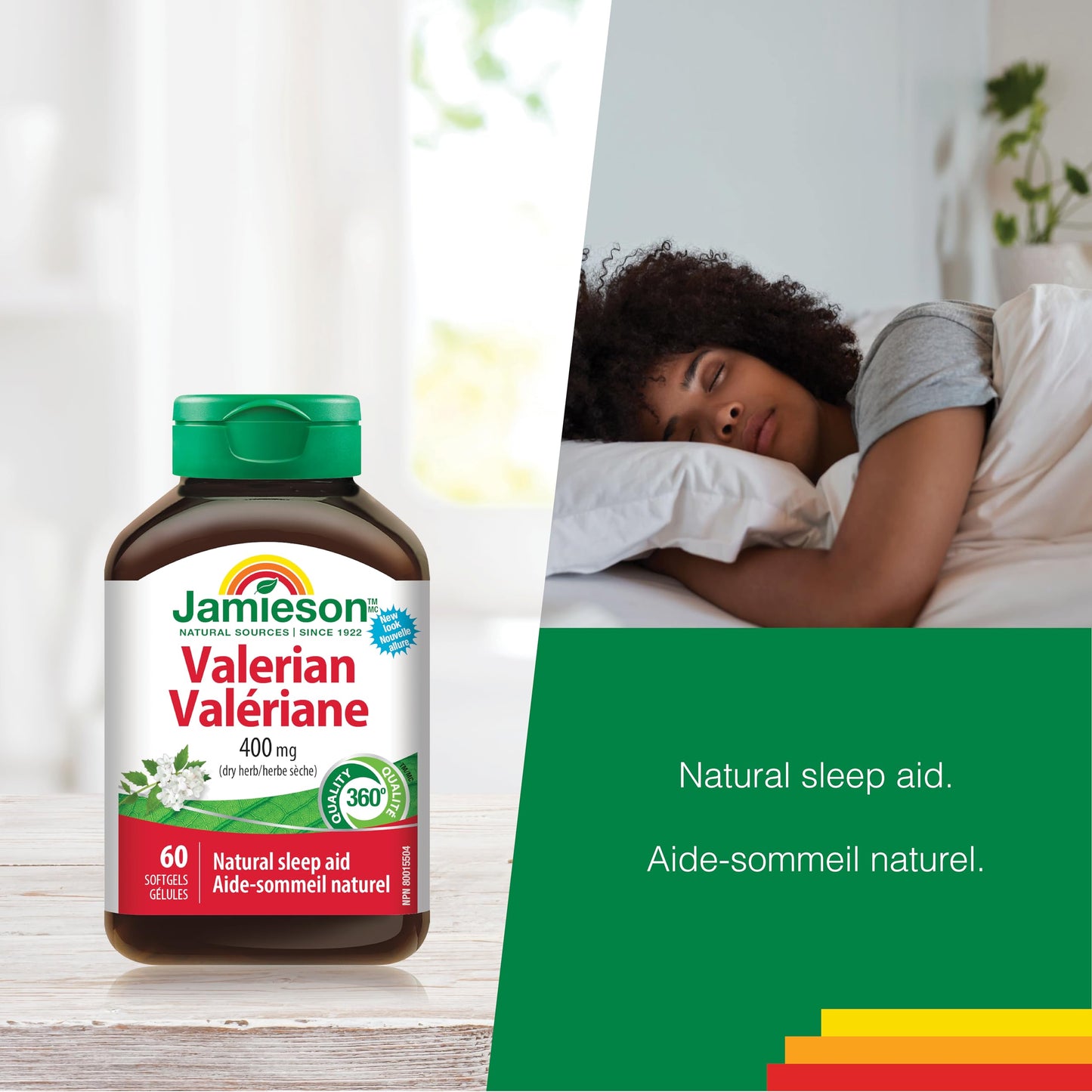 Jamieson Valerian 400 mg, Calming, Melatonin-Free, Natural Herbal-Based Sleep Aid, Reduces Nervousness and Restlessness. Gluten-Free, 60 Softgels, Proudly Canadian - Available at All In One Marketplace Canada