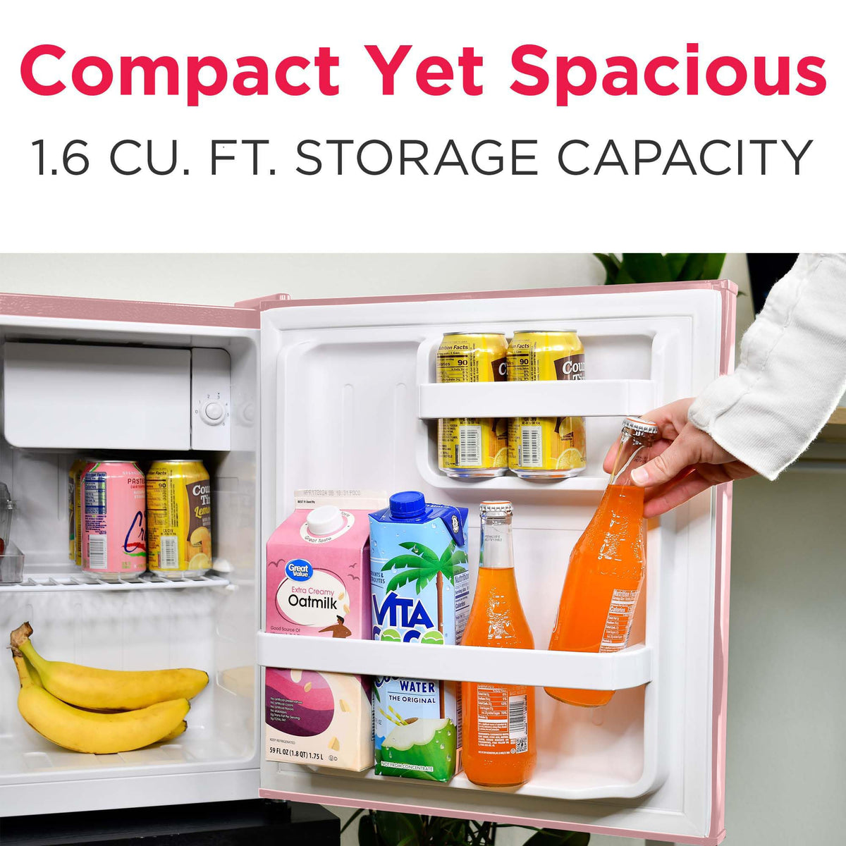 Frigidaire EFR176 Retro Compact Fridge with Chiller Mini Refrigerator with Built-in Bottle Opener for Office, Bedroom, Dorm Room or Cabin, 1.6 cu ft 16"D x 18"W x 18.5"H, Pink