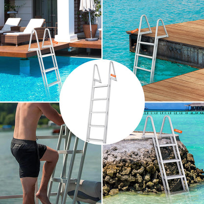 VEVOR Dock Ladder, Removable 5 Steps, 350 lbs Load Capacity, Aluminum Alloy Pontoon Boat Ladder with 4'' Wide Step & Nonslip Mat, Easy to Install for Ship/Lake/Pool/Marine Boarding VEVOR