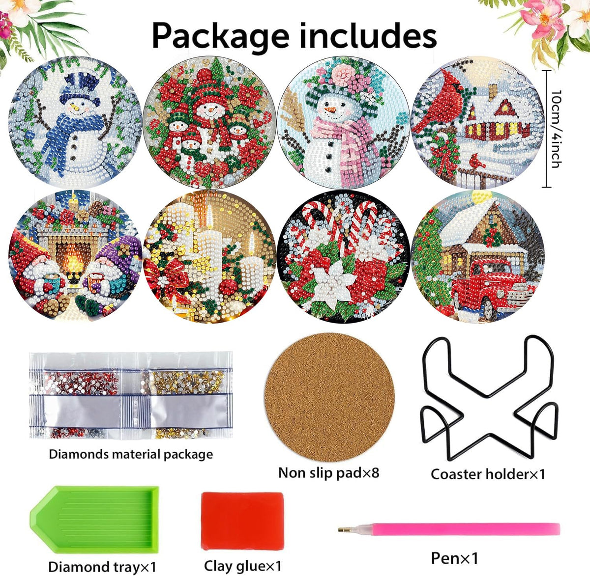 8 Pcs Christmas Diamond Art Coasters Kits for Adults with Holder Cork Pads 🍁 All In One Marketplace Canada