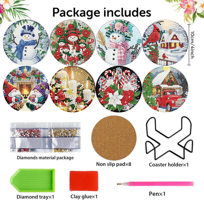 8 Pcs Christmas Diamond Art Coasters Kits for Adults with Holder Cork Pads 🍁 All In One Marketplace Canada
