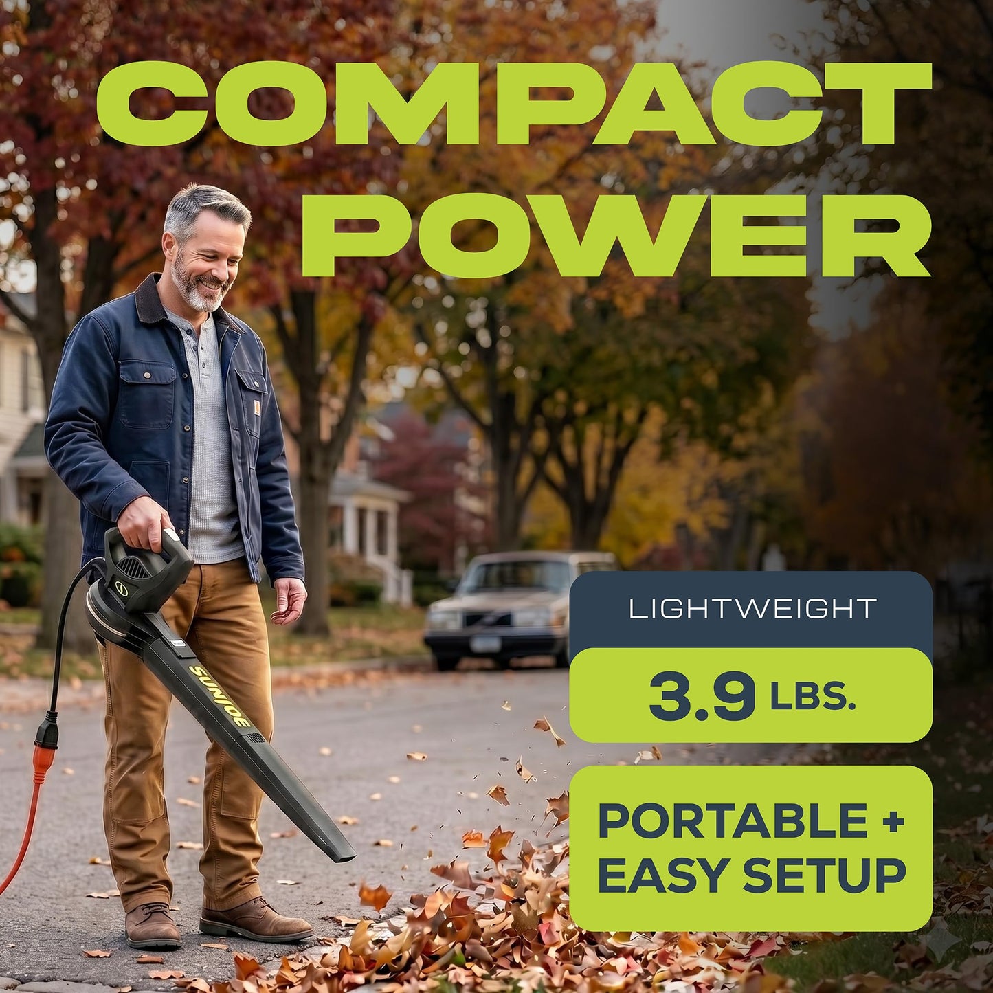 Sun Joe SBJ597E All-Purpose Electric Leaf Blower, 6-Amp Motor, 155 MPH, 260 CFM, Black - Lightweight & Compact, One-Hand Operation for Yards, Porches, Patios, Walkways, Decks, Garage & Light Snow Sun Joe