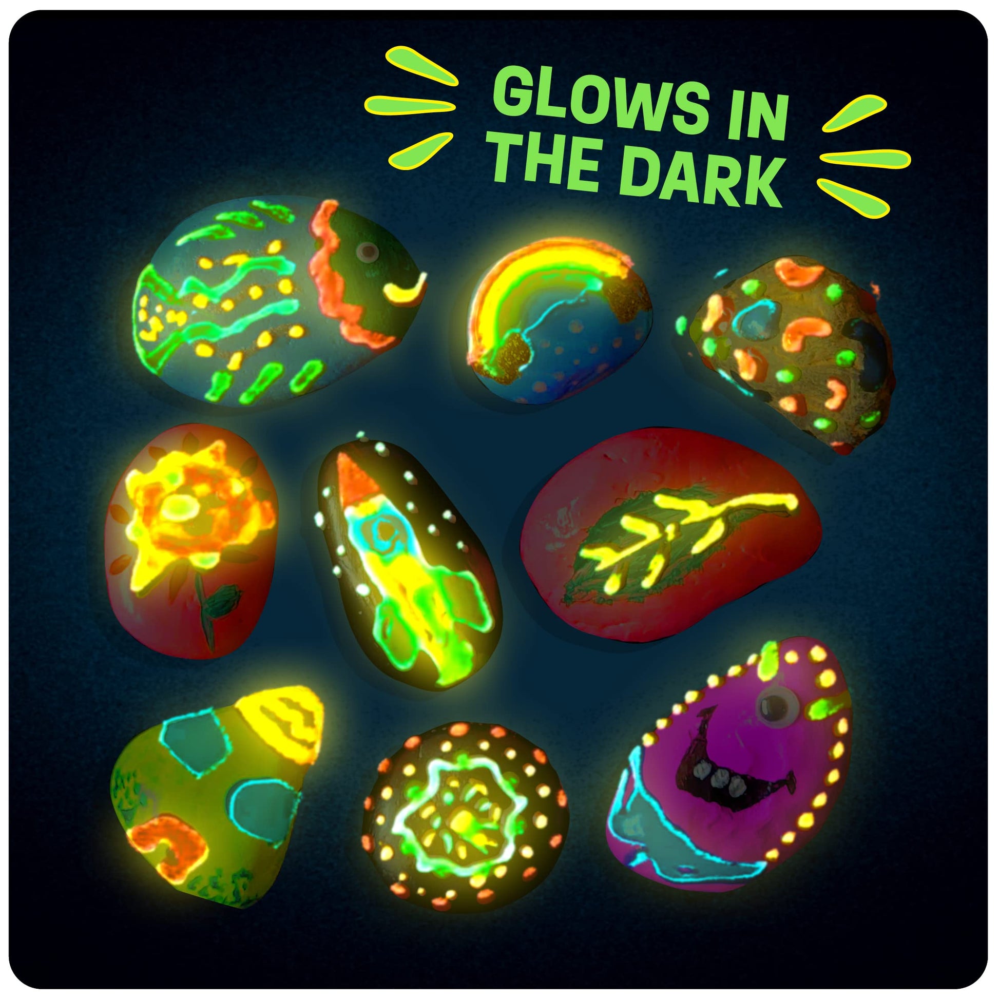 Kids Rock Painting Kit - Glow in The Dark - Arts & Crafts Christmas Gifts for Boys and Girls Ages 4-12 - Craft Activities Kits - Creative Art Toys for 4, 5, 6, 7, 8, 9, 10, 11 & 12 Year Old Kids (Glow In The Dark)