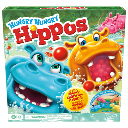 Hungry Hungry Hippos Game for Preschoolers | with Instant Marble Relaunch, Easy Set-Up & Storage| Ages 4 and Up | for 2 to 4 Players | Kids Games (English & French) Hasbro
