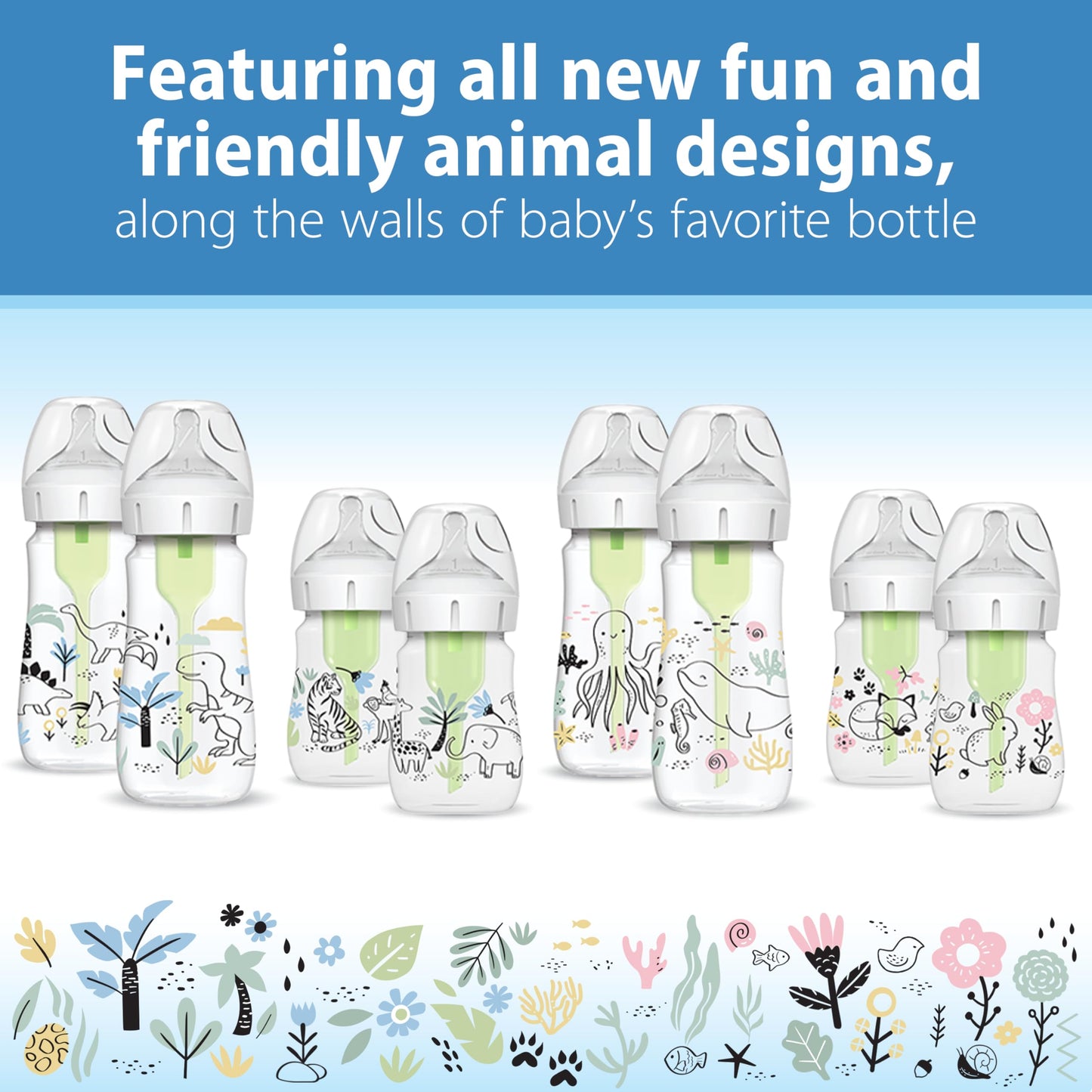 Dr. Brown’s Natural Flow Anti-Colic Options+ Wide-Neck Baby Bottle Designer Edition Bottles, Ocean Decos, 9 oz/270 mL, Level 1 Nipple, 2-Pack, 0m+ 🍁 All In One Marketplace Canada