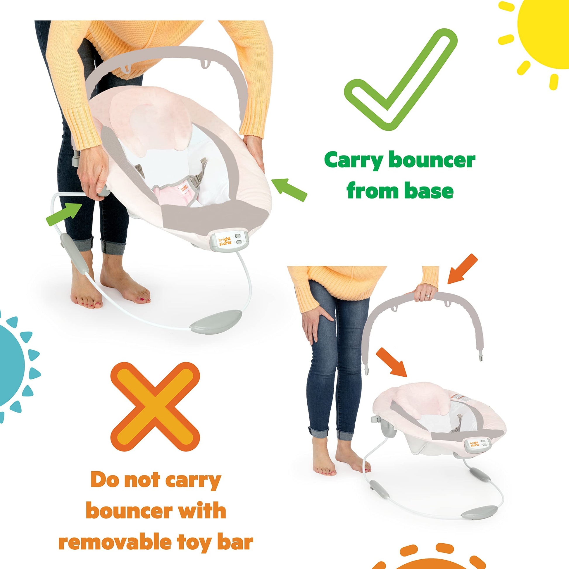 Bright Starts Portable Baby Bouncer Soothing Vibrations Infant Seat with Removable Toy Bar, 0-6 Months 6-20 lbs (Playful Pinwheels) Bright Starts