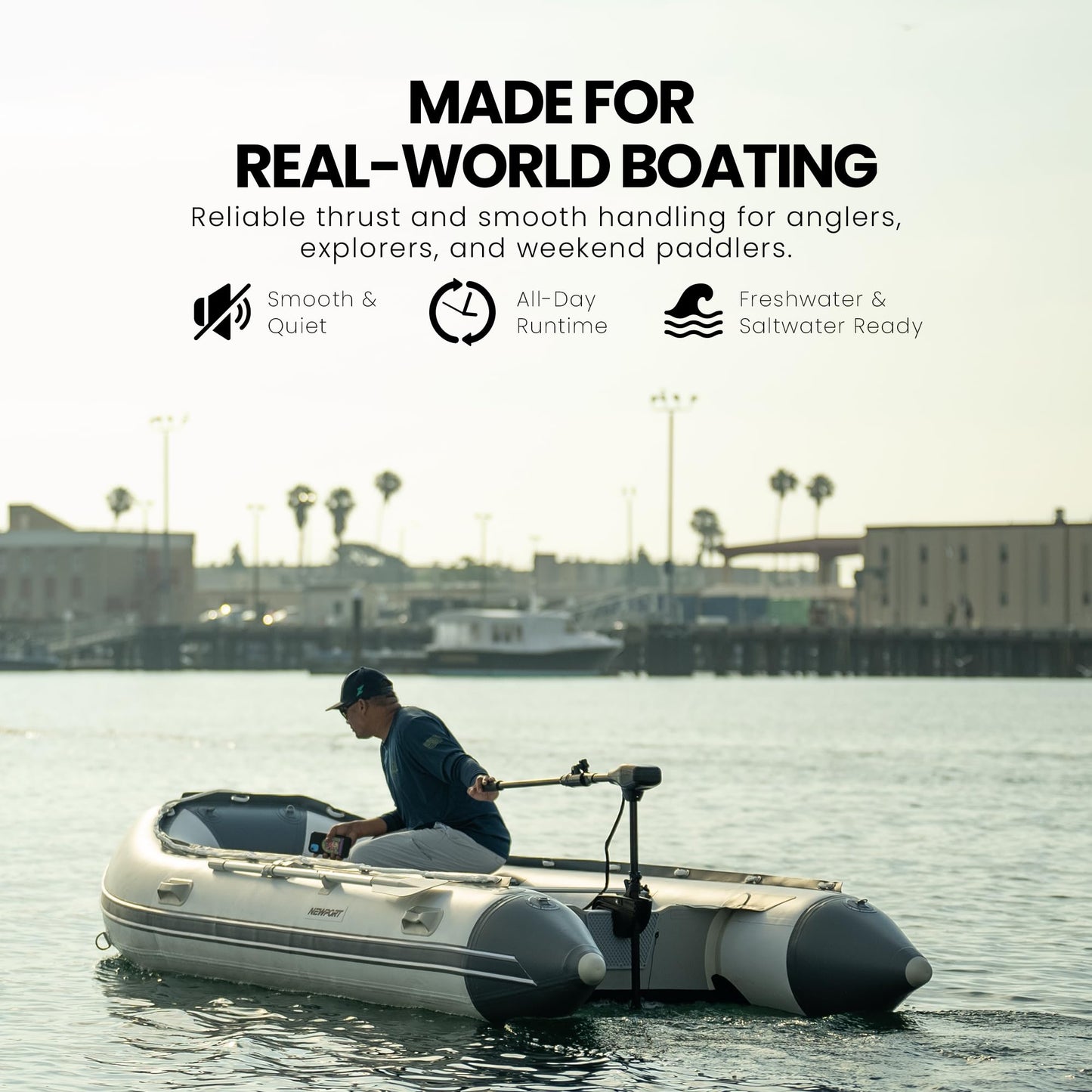 Newport Vessels NV-Series 46lb Thrust Saltwater Transom Mounted Trolling Electric Trolling Motor w/ LED Battery Indicator & 30" Shaft Newport Vessels