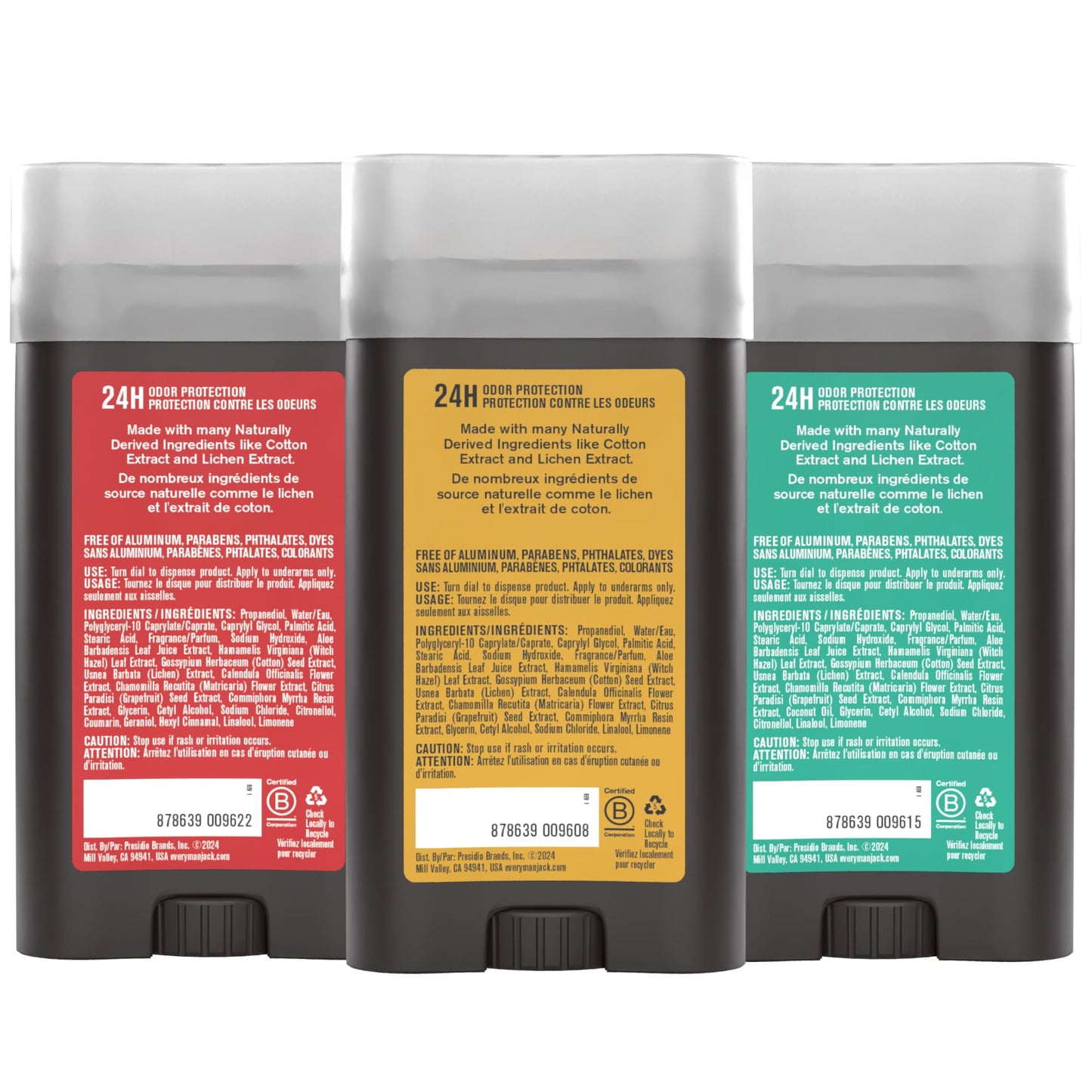 Every Man Jack Men's Deodorant Variety Set - Three Full-Sized Deodorant Sticks with Clean Ingredients & Incredible Scents - Cedar + Red Sage, Amber + Sandalwood, Sea Mineral + Citron - 85g (3 Pack) - Available at All In One Marketplace Canada