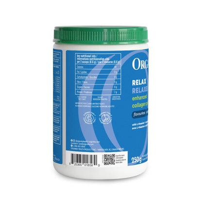 Organika Enhanced Collagen Relax Powder with Magnesium Bisglycinate and L-Theanine- Provides Calming Effect, Aids in Sleep, Sustained Energy Levels Throughout the Day- 250g - Available at All In One Marketplace Canada