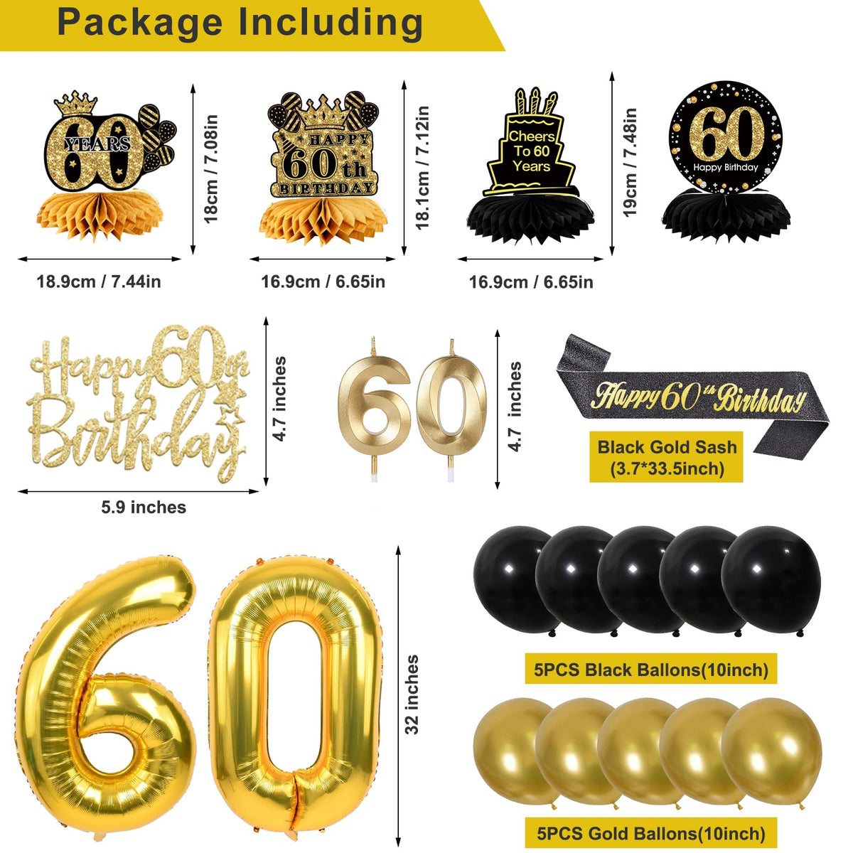 60th Birthday Decorations for Men, Black Gold 60th Party Decoration Set 🍁 All In One Marketplace Canada