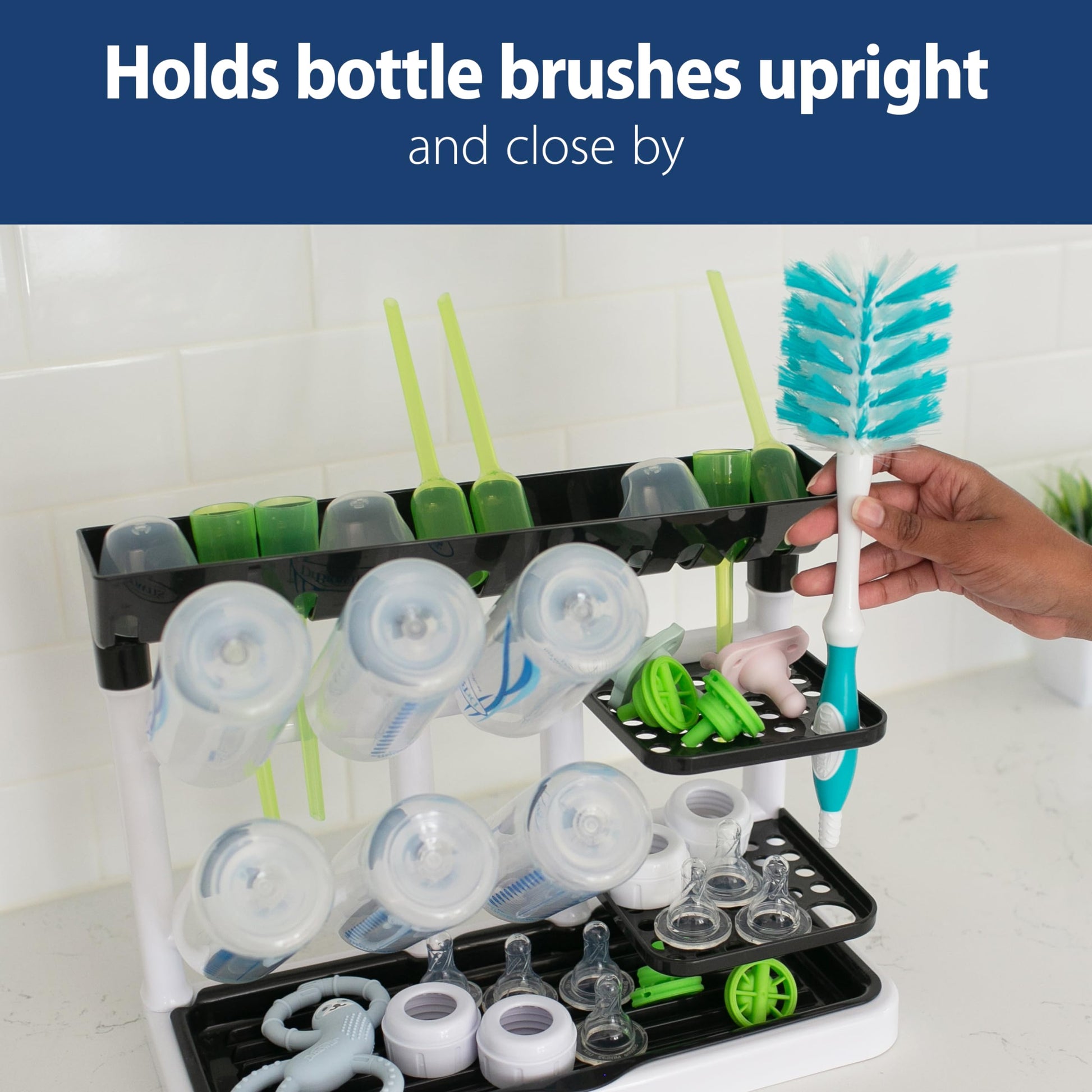 Dr. Brown’s™ Drying Tower, Stand-Up Drying Rack, Countertop Baby Bottle Drying with Organized Storage for Baby Essentials, Space Saving Vertical Rack