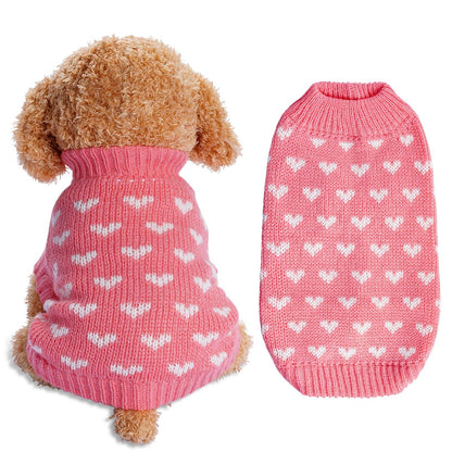 Dxhycc Knitted Dog Sweater Puppy Sweater Warm Pet Winter Clothes Cat Clothes Small Dogs Heart Sweaters for Cold Weather (Pink, S) 🍁 All In One Marketplace Canada