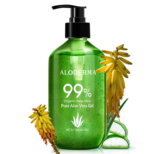 Aloderma 99% Organic Aloe Vera Gel for Skin Made within 12 Hours of Harvest, Non-Sticky Aloe Vera Gel for Sunburn Relief, Natural, Soothing Hydrating Aloe Vera for Face & Hair, Lightweight Gel, 10.6oz - Available at All In One Marketplace Canada