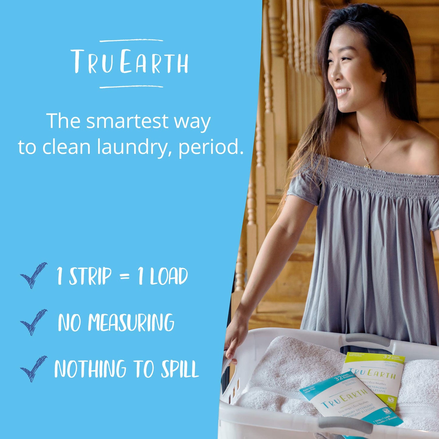 Tru Earth Compact Dry Laundry Detergent Sheets - Up to 128 Loads (64 Sheets) - Paraben-Free - Original Eco-Strip Liquidless Laundry Detergent, Laundry Sheets - Fresh Linen