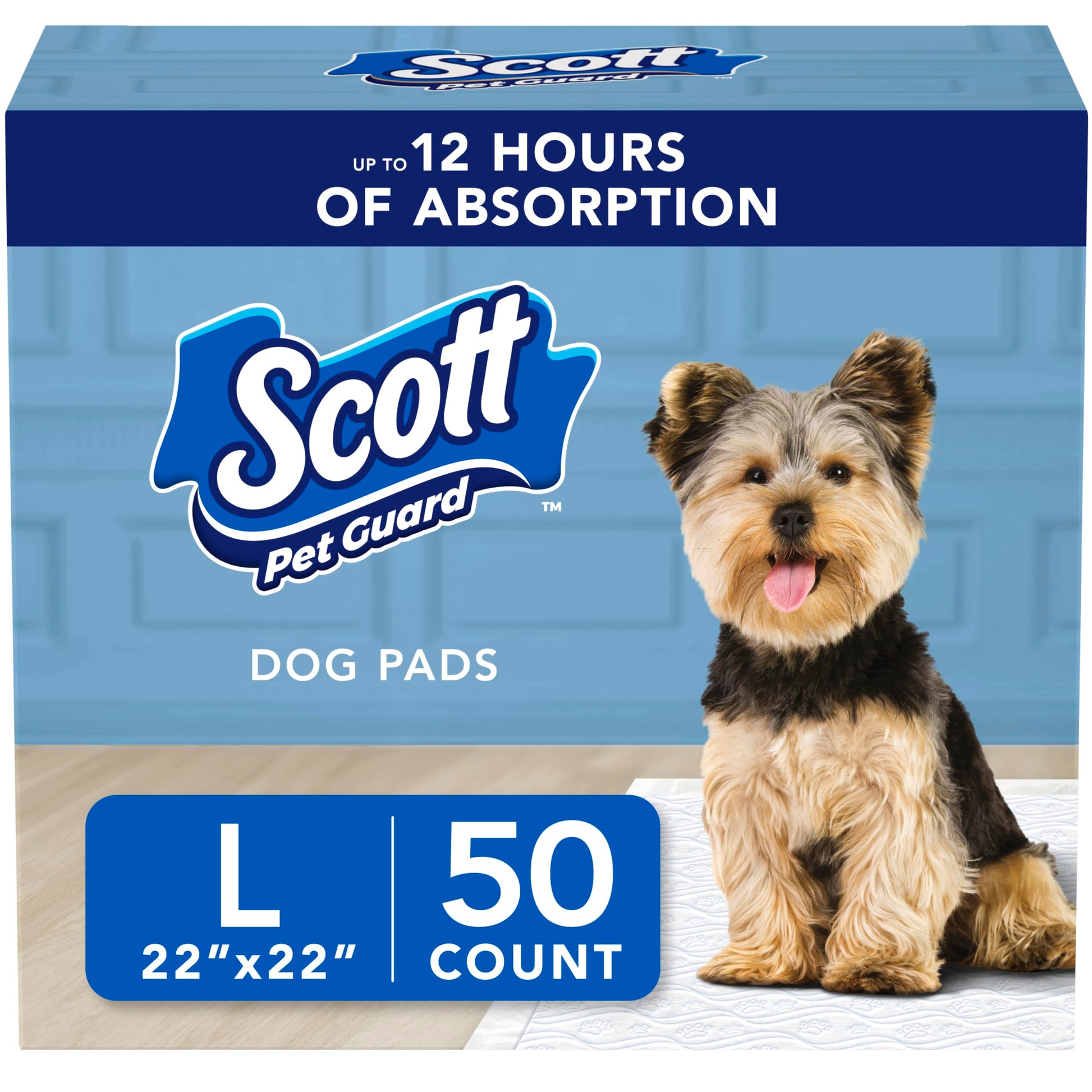 Scott Pet Guard Dog Pads, 12 Hour Odor Control, Large, 22" x 22", 50-Pack Scott