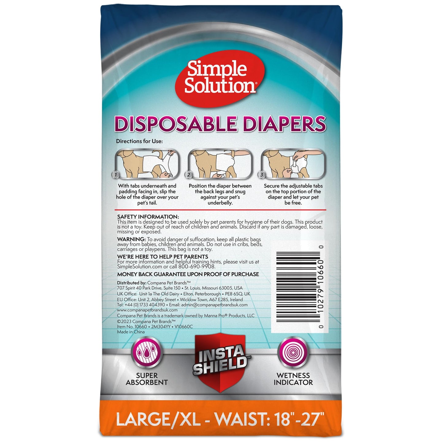 Simple Solution Disposable Dog Diapers for Female Dogs, True Fit, Absorbent, Leak Proof with Wetness Indicator, XL Puppy & Doggie Period Pad and Pee Diaper, for Large Pets, 18-27 Inch Waist, 30 Count 🍁 All In One Marketplace Canada