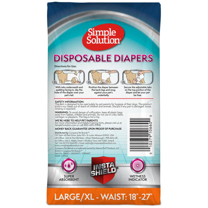 Simple Solution Disposable Dog Diapers for Female Dogs, True Fit, Absorbent, Leak Proof with Wetness Indicator, XL Puppy & Doggie Period Pad and Pee Diaper, for Large Pets, 18-27 Inch Waist, 30 Count 🍁 All In One Marketplace Canada