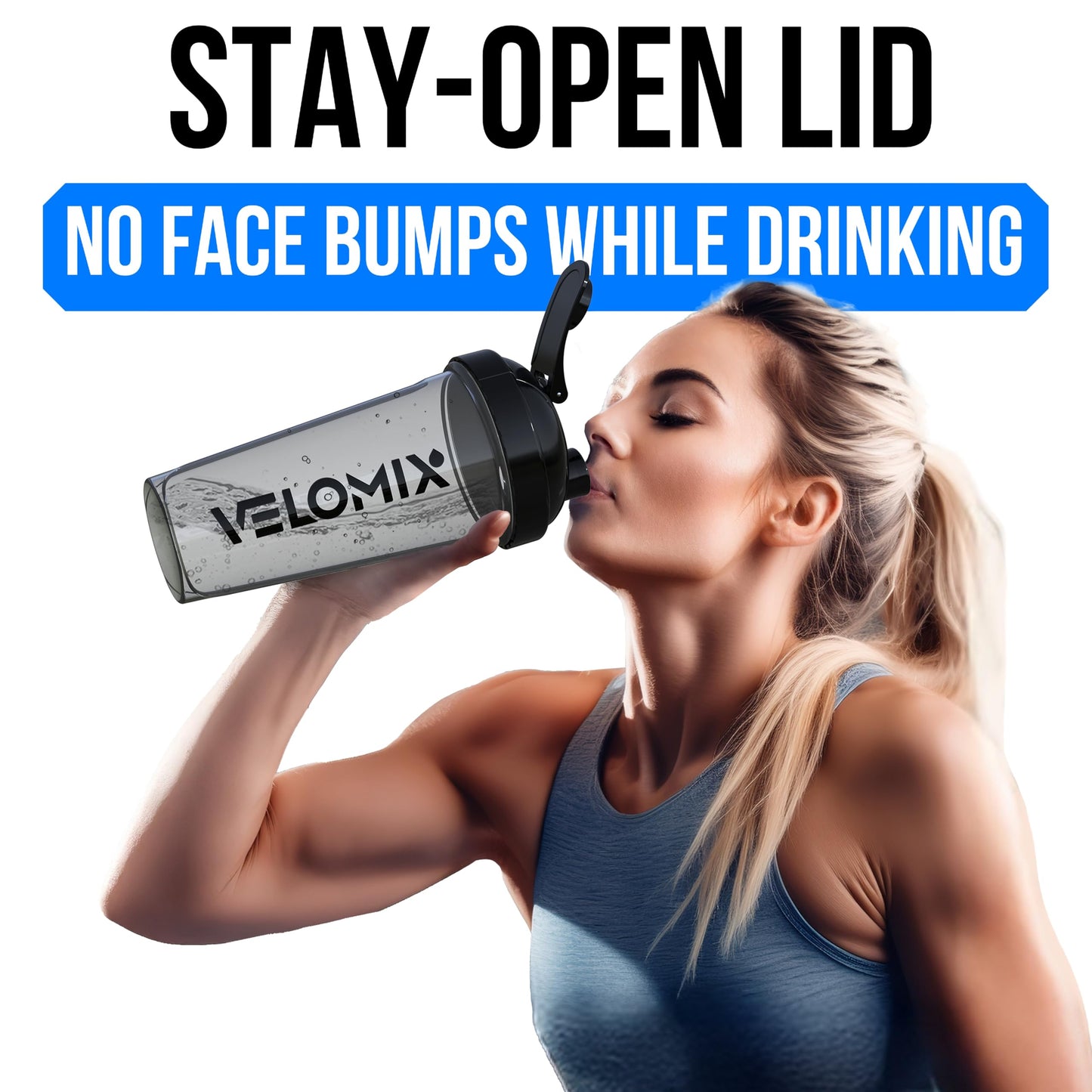 VELOMIX -2 Pack- 28 oz Protein Shaker Bottles for Protein Mixes - 2x Wire Whisk | Leak Proof Shaker Cups for Protein Shakes | Protein Shaker Bottle Pack | Shakers (Transparent & Black - 28oz)