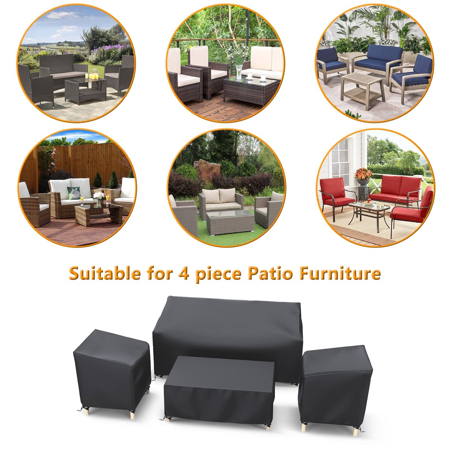 STARTWO Outdoor Waterproof Patio Furniture Covers 4-Piece Set for Chairs 32in, Loveseat 56in, Coffee Table 45in, Heavy Duty 600D, Black - Available at All In One Marketplace Canada