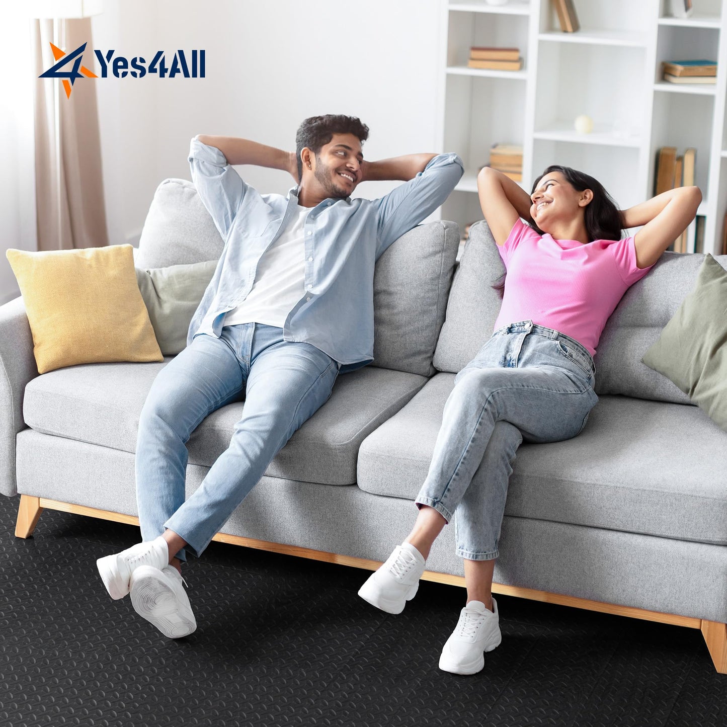 Yes4All EVA Interlocking Mats, Puzzle Floor Tiles, Foam Floor Padding with Border for Furniture, Home Space, Living Room, Garage - Black, 1.02 m2 🍁 All In One Marketplace Canada