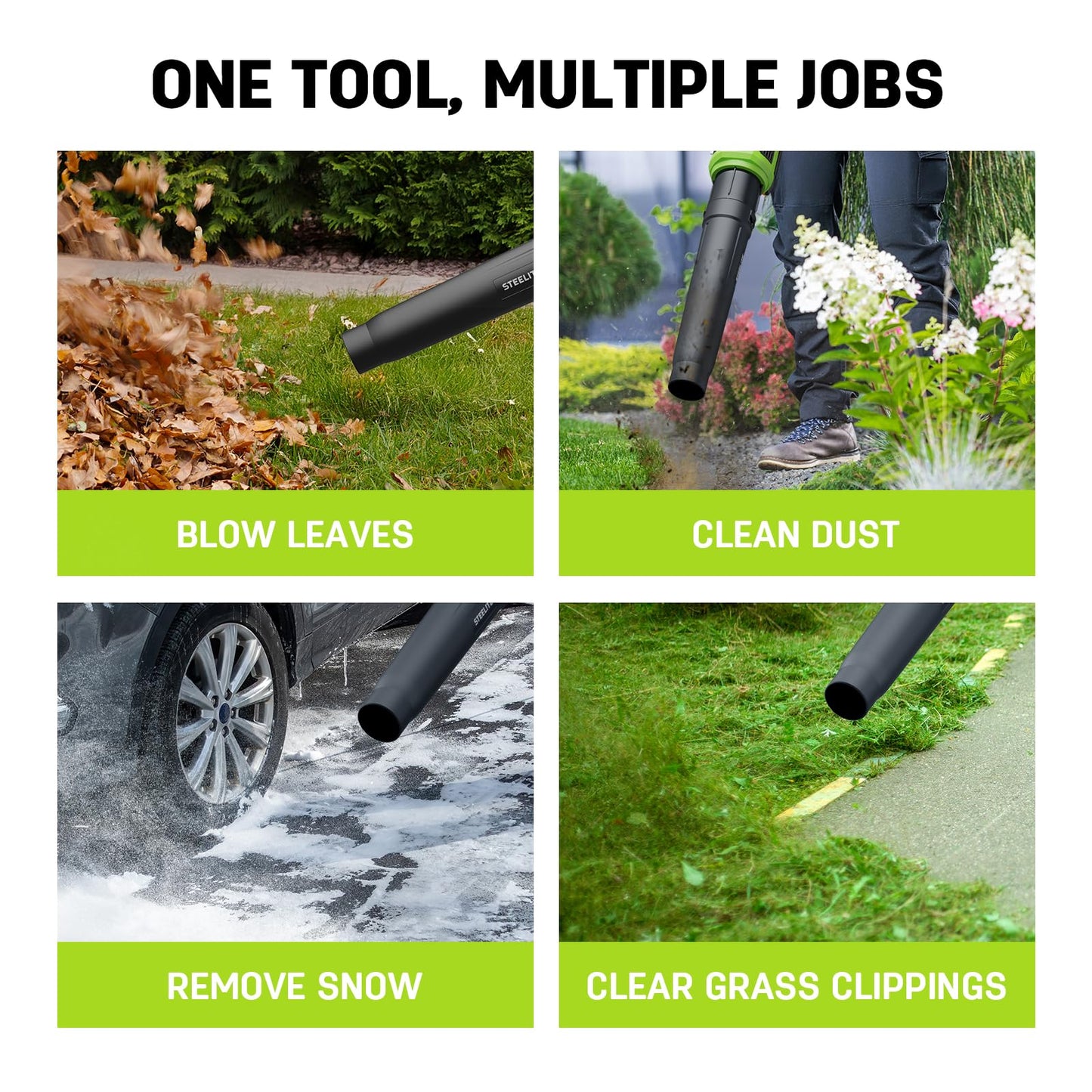 STEELITE 21V Cordless Leaf Blower – Turbo Mode 480CFM 120MPH, 2×4.0Ah Batteries & Fast Charger, Lightweight Electric Blower for Leaves, Dust & Patio Cleaning