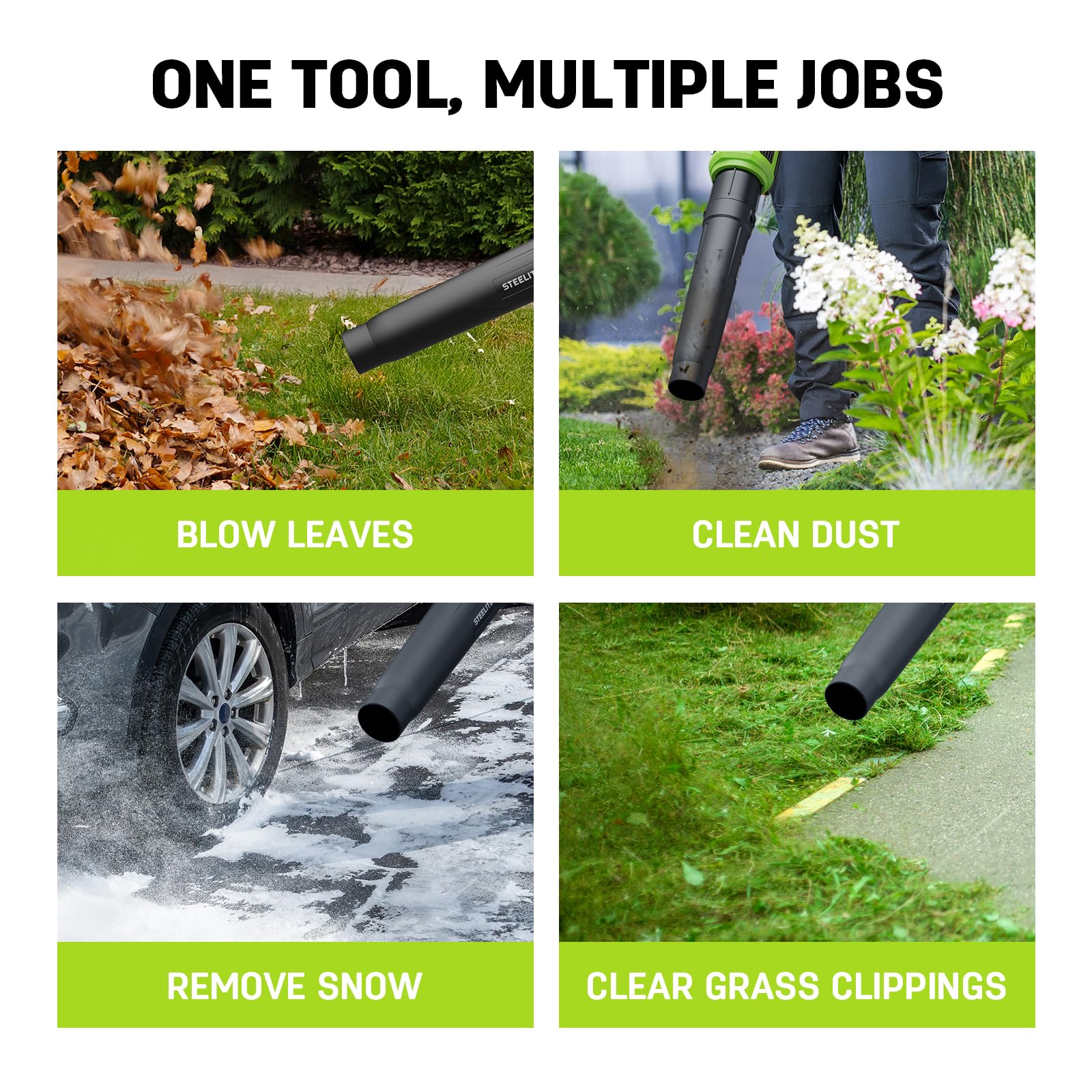STEELITE 21V Cordless Leaf Blower – Turbo Mode 480CFM 120MPH, 2×4.0Ah Batteries & Fast Charger, Lightweight Electric Blower for Leaves, Dust & Patio Cleaning
