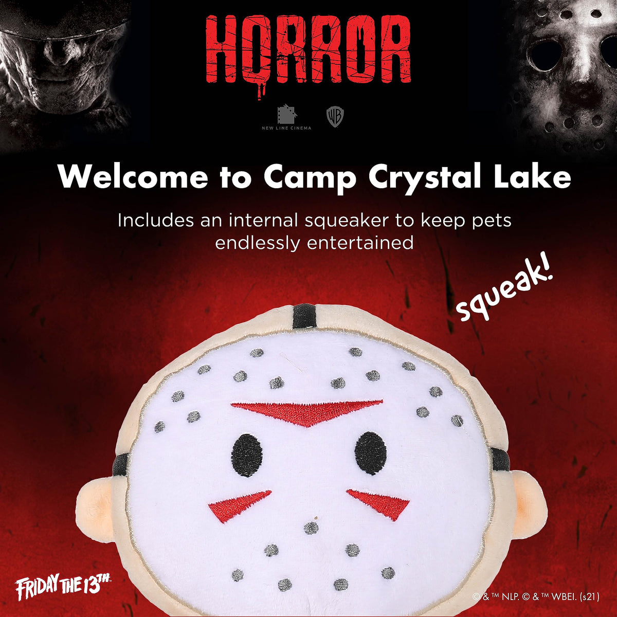 Jouet pour chien en peluche Warner BROS Horror Movies Jason Voorhees de Vendredi 13 | Jouet pour chien de taille moyenne de la collection Vendredi 13 | Jouet couineur pour chien, jouet à mâcher pour Halloween, 15 cm
