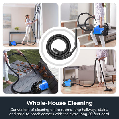 EUREKA Mighty Mite Powerful Corded Canister Vacuum Cleaner for Carpet and Hard Floor, Lightweight Bagged Vacuum Cleaner Perfect for Pet Owners, Blue, 3670H w/ 2 Dust Bags