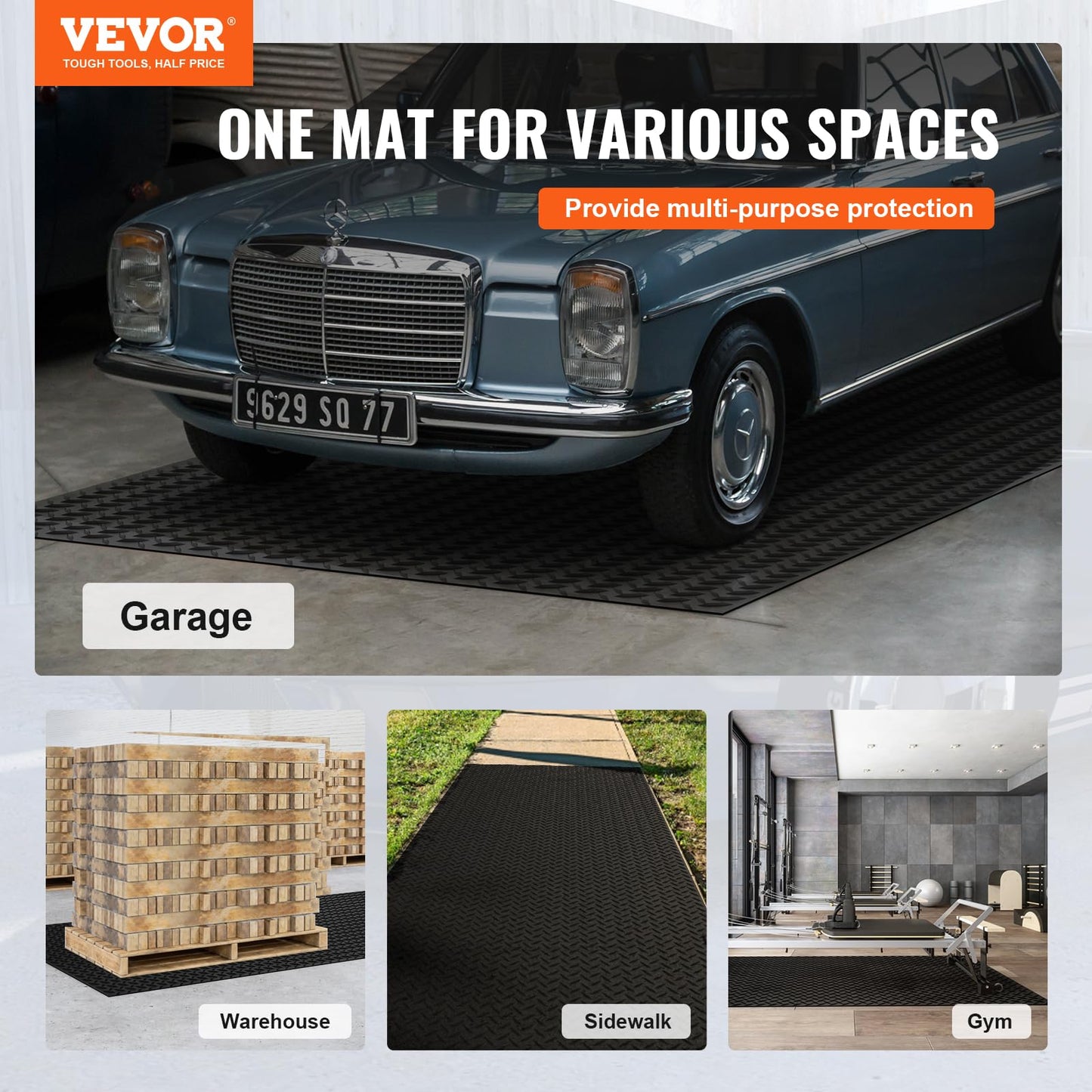 VEVOR Diamond-Plate Rubber Flooring Roll, 3 mm x 4 ft x 8 ft Garage Floor Mat, SBR Rubber Flooring Roll, Easy to Clean, Diamond Plate Mat for Under Cars, Garage Industry Gym, Black VEVOR