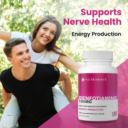 Nutrawave PURE *BONUS SIZE* 150 capsules HIGHEST POTENCY Benfotiamine Complex – 100mg, Thiamine B1 Supplement, Increased Energy, Nerve Support, All-Natural, Vegan, Gluten Free. 5-month supply - Available at All In One Marketplace Canada