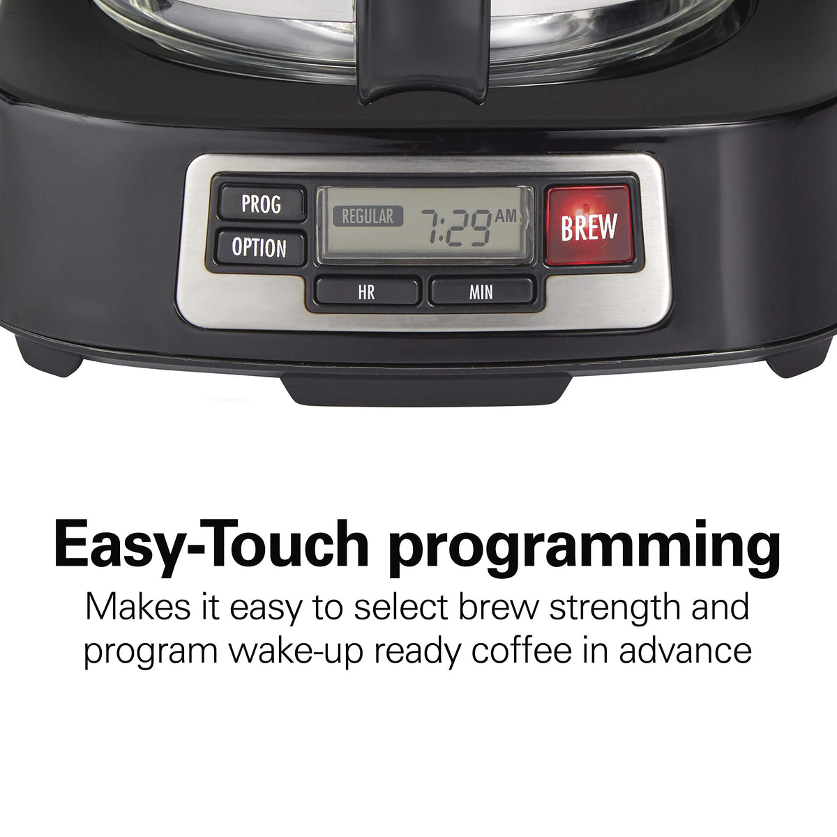 Hamilton Beach 5 Cup Compact Programmable Coffee Maker, FrontFill Water Reservoir, Small Drip Coffee Maker with Glass Carafe, Auto Pause & Pour, Space-Saving Design, Black & Stainless Steel (46111)