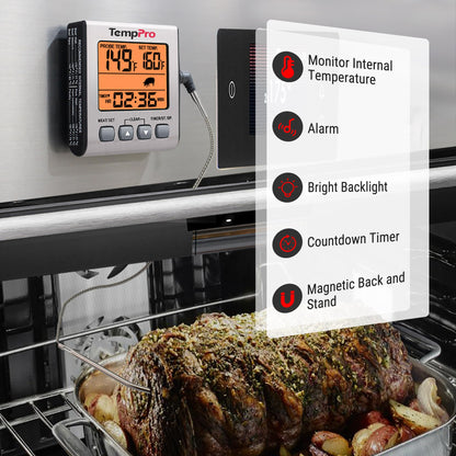 TempPro Digital Meat Thermometer for Cooking and Grilling, BBQ Food Thermometer with Backlight and Kitchen Timer, Grill Temperature Probe Thermometer for Smoker, Oven, Baking,Oil(Previously ThermoPro) - Available at All In One Marketplace Canada