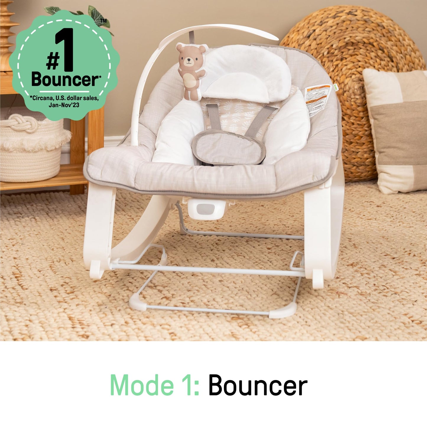 Ingenuity Keep Cozy 3-in-1 Grow with Me Vibrating Baby Bouncer Seat & Infant to Toddler Rocker, Vibrations & Toy Bar, 0-30 Months Up to 40 lbs - Linden 🍁 All In One Marketplace Canada