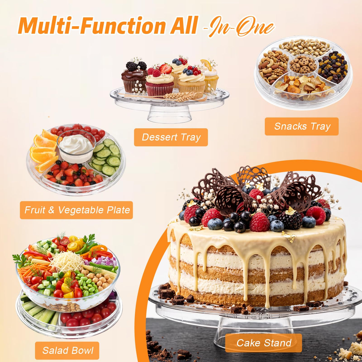 Almcmy Acrylic Cake Stand with Dome for Party Desserts, 1 Spoon 1 Fork 🍁 All In One Marketplace Canada