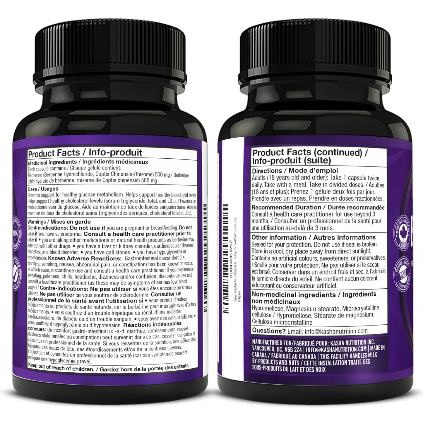 Maximum Strength Berberine Supplement 1000 mg Per Serving (500mg Per Capsule). Supports Healthy Glucose (Blood Sugar) and Lipid (Fats) Metabolism. Non-GMO, Vegan, Gluten-free. Bulk 120 Capsules. Proudly Canadian. Easy to Swallow. Kasha Nutrition - Available at All In One Marketplace Canada