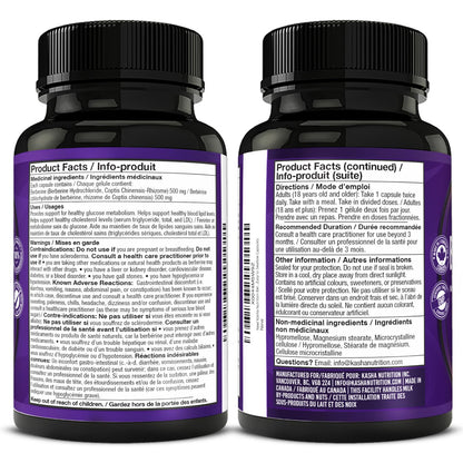 Maximum Strength Berberine Supplement 1000 mg Per Serving (500mg Per Capsule). Supports Healthy Glucose (Blood Sugar) and Lipid (Fats) Metabolism. Non-GMO, Vegan, Gluten-free. Bulk 120 Capsules. Proudly Canadian. Easy to Swallow. Kasha Nutrition - Available at All In One Marketplace Canada