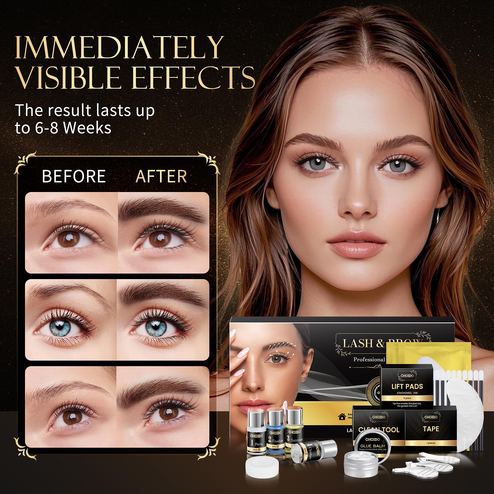 Lash Lift & Brow Lamination Kit 2-in-1, Professional DIY Eyelash Perm for Home Use & Salon, Long-Lasting Curl Effect Up to 8 Weeks - Easy Application - Available at All In One Marketplace Canada