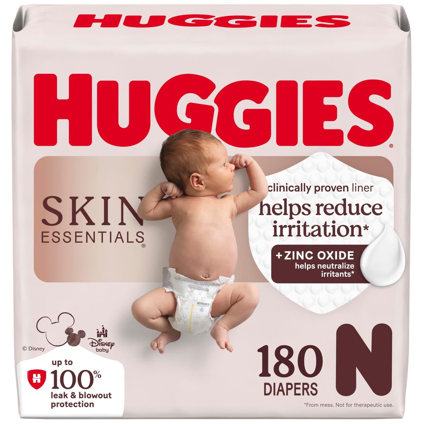 Huggies Size Newborn Diapers, Skin Essentials Baby Diapers, Size Newborn (6-9 lbs), 180 Count (3 Packs of 60), Packaging May Vary