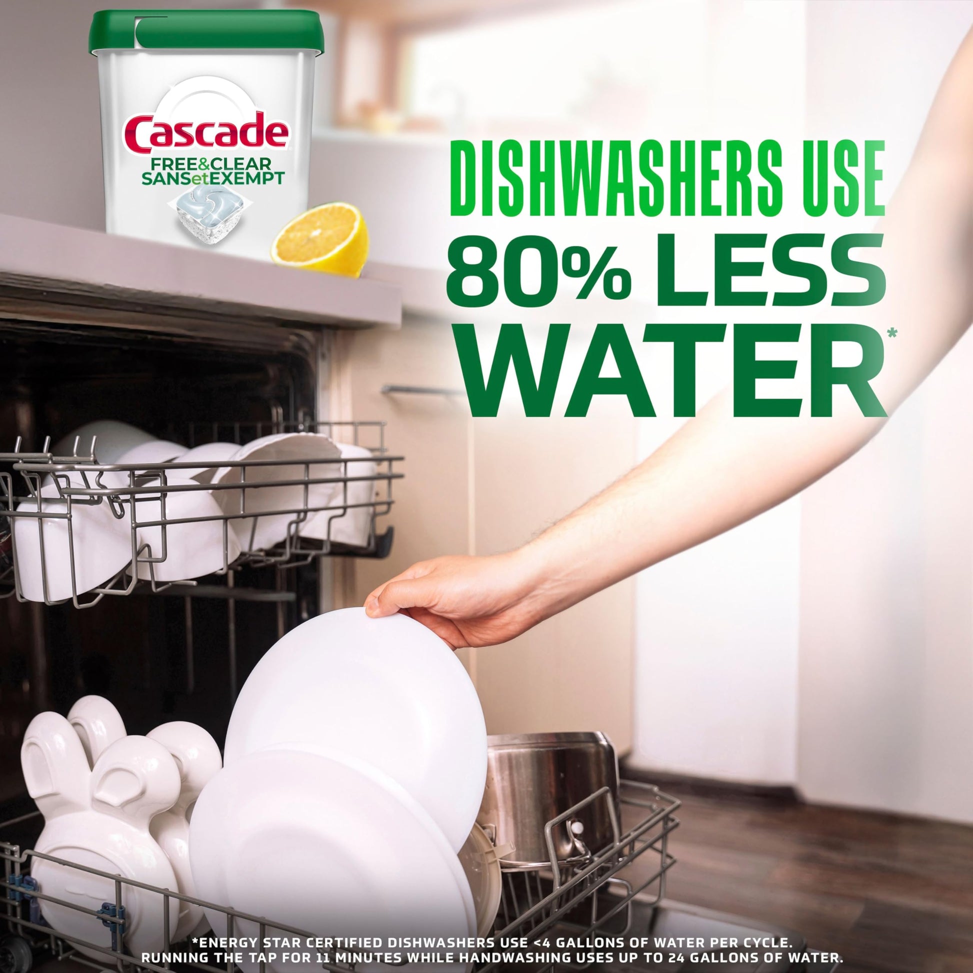 Cascade Free & Clear Dishwasher Detergent Pods, Dish Detergent Soap, 0% Added Perfume, Chlorine Beach & Dye, Unscented, 51 Count - Available at All In One Marketplace Canada