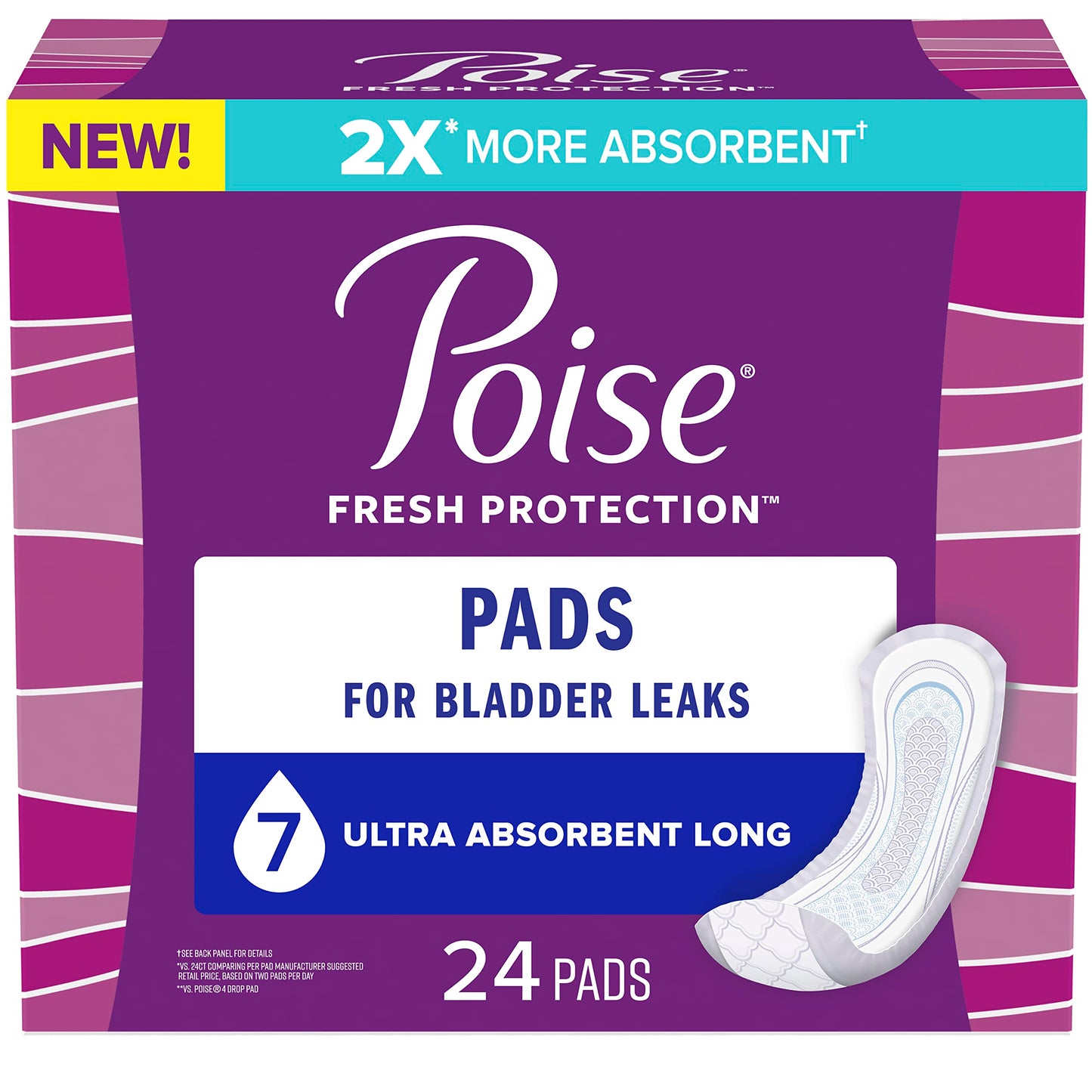 Poise Incontinence Pads for Women/Bladder Leakage Pads/Bladder Control Pads, 7 Drop, Ultra Absorbency, Long Length, 24 Count 🍁 All In One Marketplace Canada